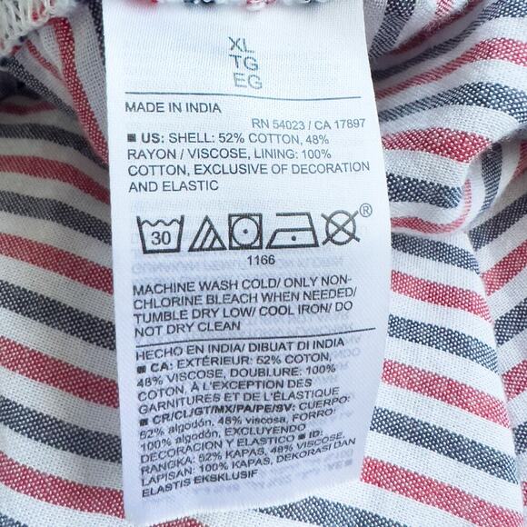 Old Navy Midi Dress Size XL Red White Blue Striped Ruffle Smocked Patriotic Maxi - Picture 8 of 9